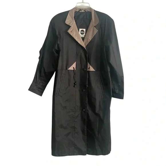 Totes Rainwear Women’s Trenchcoat Raincoat Size 8P Black Pewter Collar Classic - Picture 4 of 11